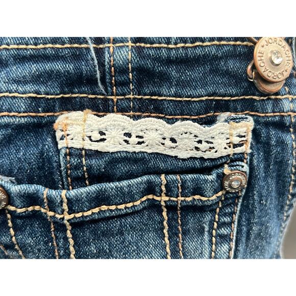 Girls Jordache w Lace Crochet Spring Summer Denim Overall Shorts Size xs 4-5 - Picture 2 of 8